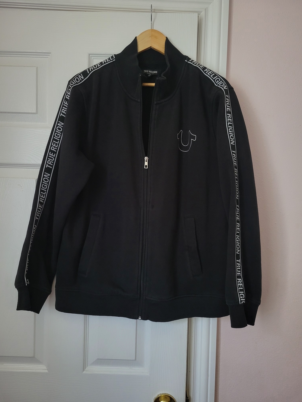 True Religion Black Full-Zip Track Jacket with Logo Tape